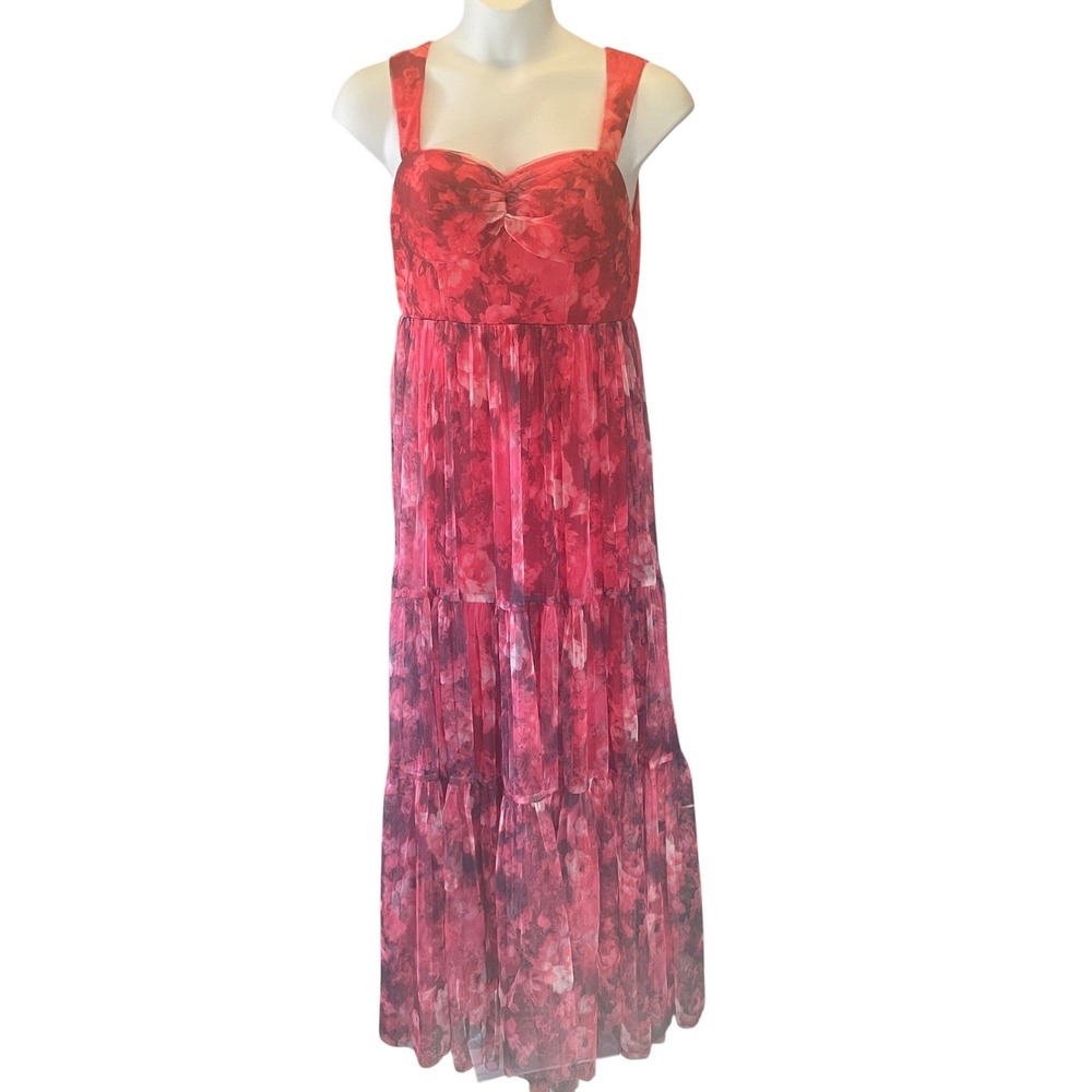 Y2K Coquette Mesh Fairy‎ Floral Tulle Tiered Maxi Dress Size XL Wedding Romantic